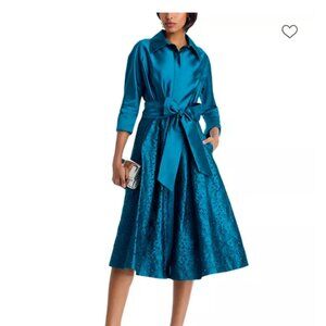 Teri Jon by Rickie Freeman Embroidered Sash Belt Shirt Dress